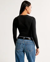 Long-Sleeve Cotton-Blend Seamless Fabric Cropped Tee