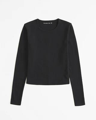 Long-Sleeve Cotton-Blend Seamless Fabric Cropped Tee