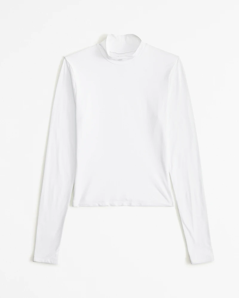 Soft Matte Seamless Long-Sleeve Cropped Mockneck Top