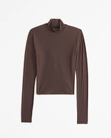 Soft Matte Seamless Long-Sleeve Cropped Mockneck Top