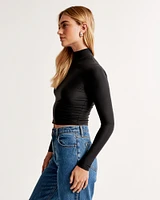 Soft Matte Seamless Long-Sleeve Cropped Mockneck Top