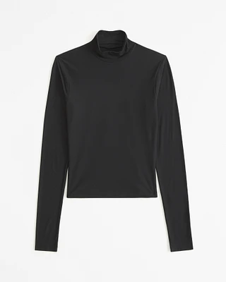 Soft Matte Seamless Long-Sleeve Cropped Mockneck Top