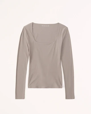 Soft Matte Seamless Long-Sleeve Tuckable Squareneck Top