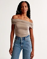 Cotton-Modal Ruched Off-The-Shoulder Top