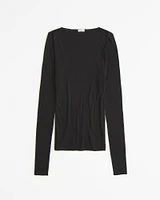 Long-Sleeve Sheer Rib Slash Top