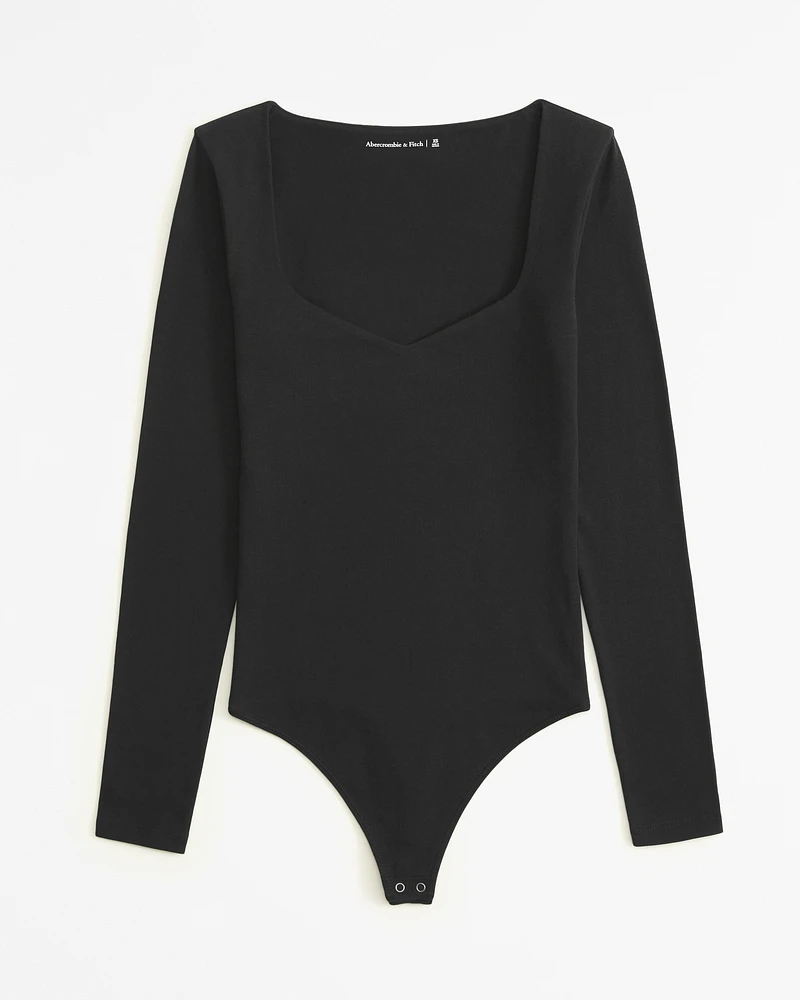 Long-Sleeve Cotton-Blend Seamless Fabric Sweetheart Bodysuit