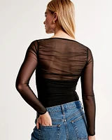 Long-Sleeve Mesh Slash Bodysuit