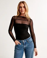 Long-Sleeve Mesh Slash Bodysuit