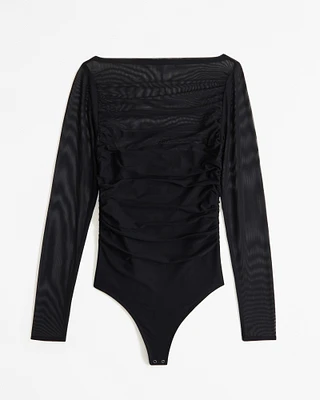 Long-Sleeve Mesh Slash Bodysuit