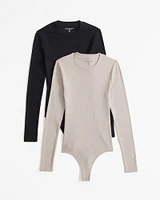 2-Pack Long-Sleeve Rib Crew Bodysuits