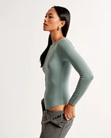 Long-Sleeve Cotton-Modal Slash Bodysuit