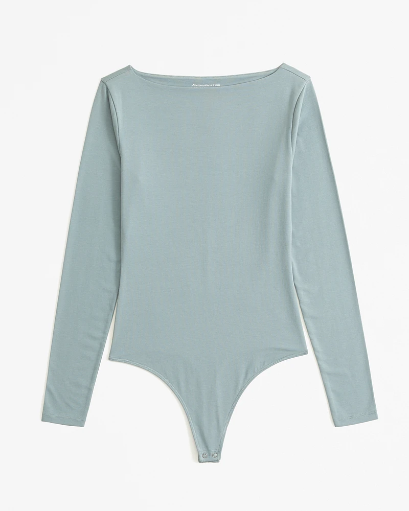 Long-Sleeve Cotton-Modal Slash Bodysuit