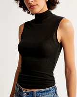 Sheer Rib Layered Turtleneck Top