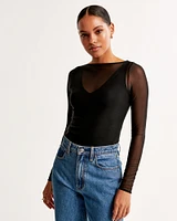 Long-Sleeve Mesh Slash Top