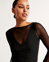 Long-Sleeve Mesh Slash Top