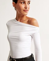 Long-Sleeve Asymmetrical Draped Bodysuit