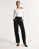 Long-Sleeve Asymmetrical Draped Bodysuit