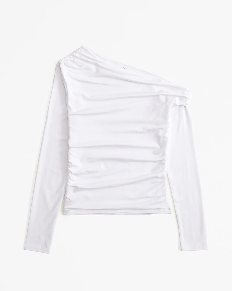 Long-Sleeve Asymmetrical Off-The-Shoulder Draped Top