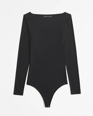 Soft Matte Seamless Long-Sleeve Open-Back Bodysuit