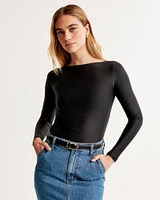 Soft Matte Long-Sleeve Ruched Slash Top