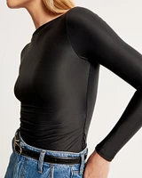 Soft Matte Long-Sleeve Ruched Slash Top