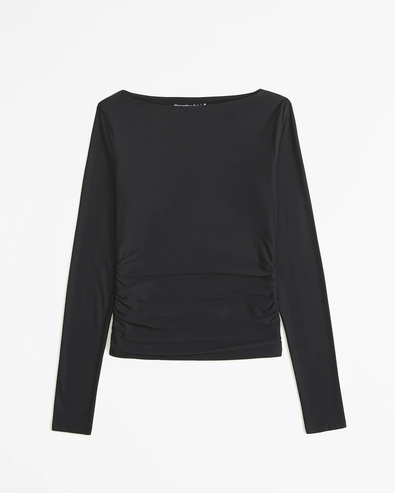 Soft Matte Long-Sleeve Ruched Slash Top