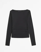 Soft Matte Long-Sleeve Ruched Slash Top