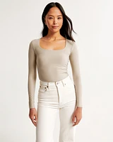 Soft Matte Seamless Long-Sleeve Tuckable Squareneck Top