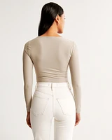 Soft Matte Seamless Long-Sleeve Tuckable Squareneck Top