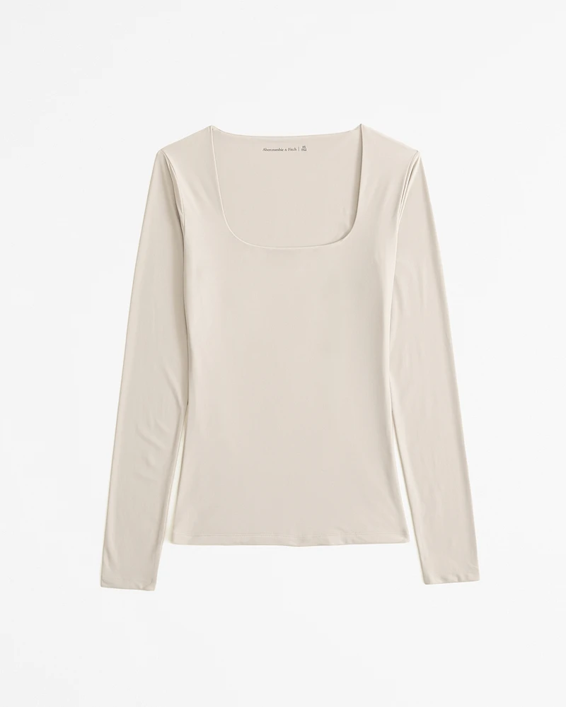 Soft Matte Seamless Long-Sleeve Tuckable Squareneck Top