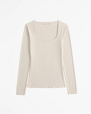 Soft Matte Seamless Long-Sleeve Tuckable Squareneck Top