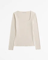 Soft Matte Seamless Long-Sleeve Tuckable Squareneck Top