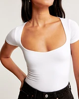 Short-Sleeve Cotton-Blend Seamless Fabric Sweetheart Bodysuit