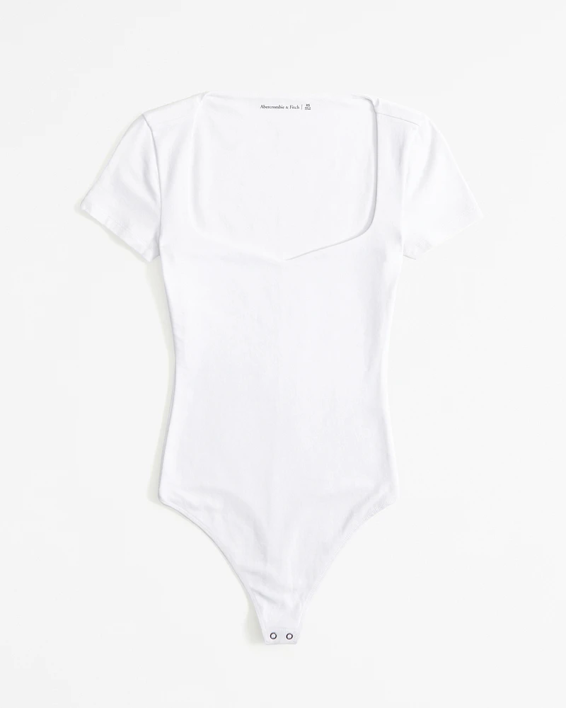 Short-Sleeve Cotton-Blend Seamless Fabric Sweetheart Bodysuit