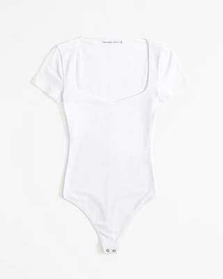 Short-Sleeve Cotton-Blend Seamless Fabric Sweetheart Bodysuit