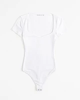 Short-Sleeve Cotton-Blend Seamless Fabric Sweetheart Bodysuit