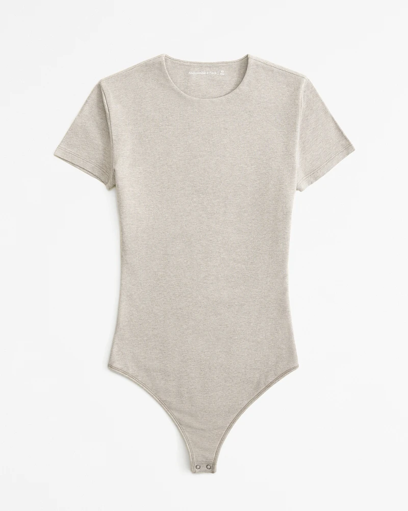 Short-Sleeve Cotton-Blend Seamless Fabric Crew Bodysuit