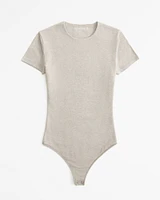 Short-Sleeve Cotton-Blend Seamless Fabric Crew Bodysuit