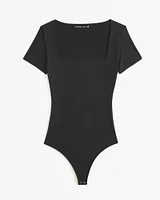 Soft Matte Seamless Short-Sleeve Squareneck Bodysuit