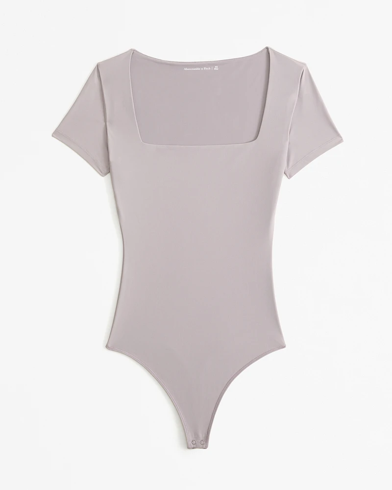 Soft Matte Seamless Short-Sleeve Squareneck Bodysuit