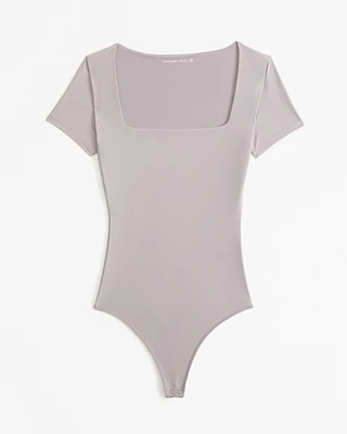 Soft Matte Seamless Short-Sleeve Squareneck Bodysuit