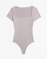 Soft Matte Seamless Short-Sleeve Squareneck Bodysuit