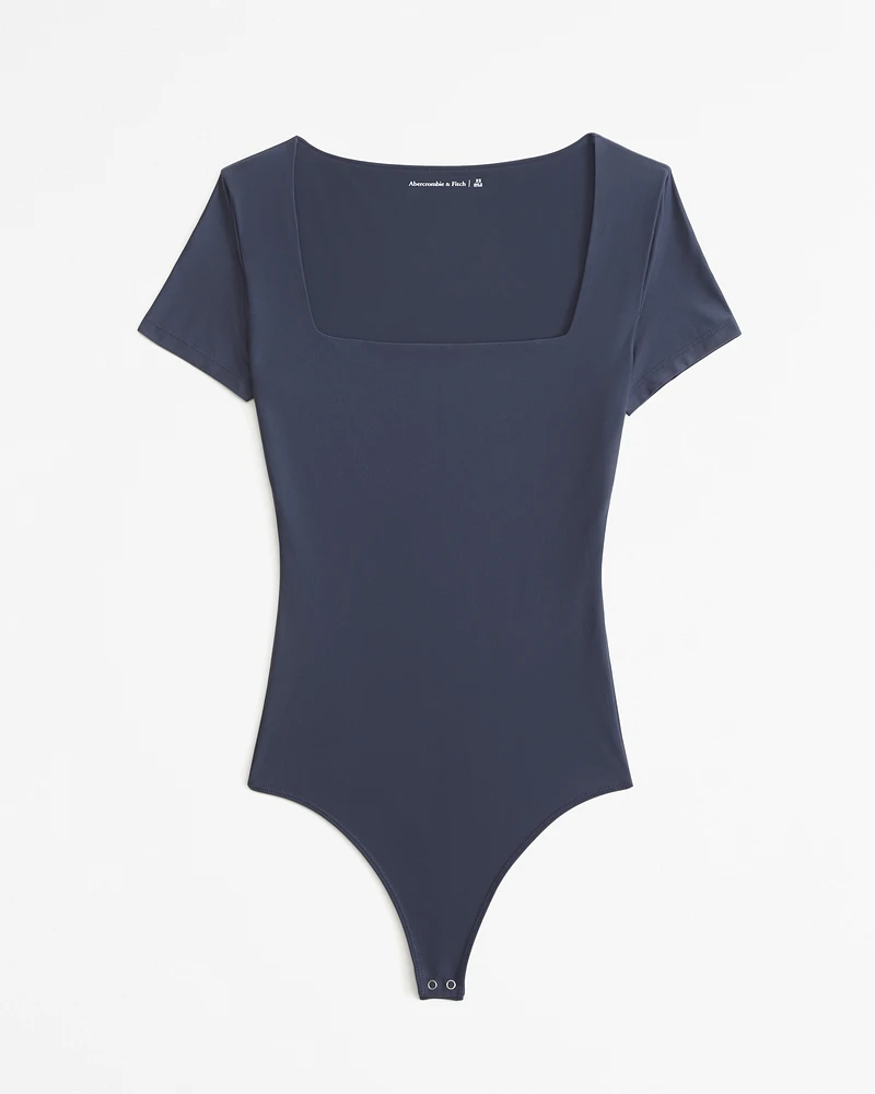 Soft Matte Seamless Short-Sleeve Squareneck Bodysuit