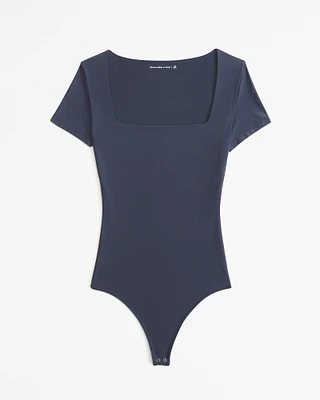 Soft Matte Seamless Short-Sleeve Squareneck Bodysuit