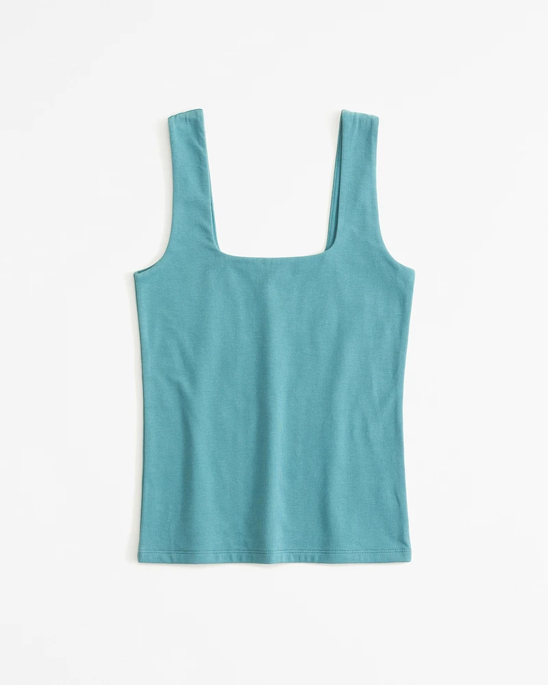 Cotton-Blend Seamless Fabric Squareneck Tank