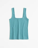 Cotton-Blend Seamless Fabric Squareneck Tank