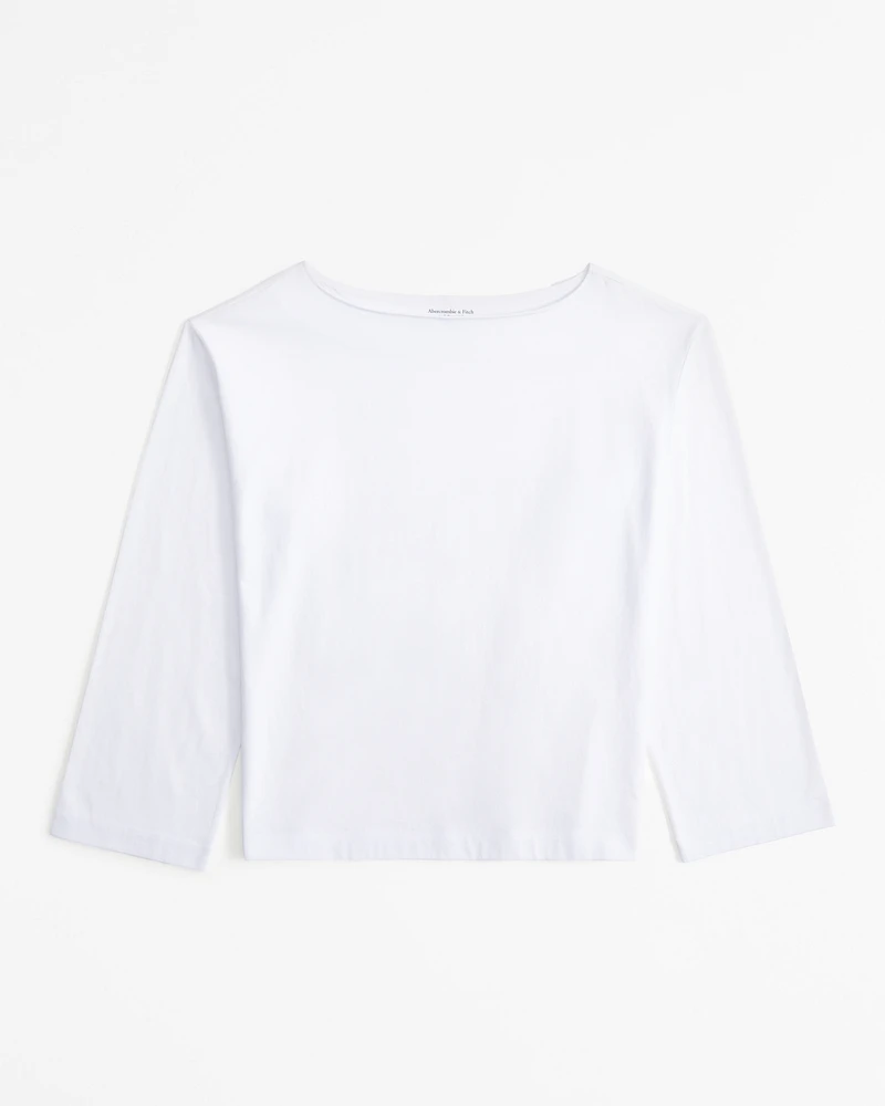 Premium Polished Long-Sleeve Oversized Boatneck Tee