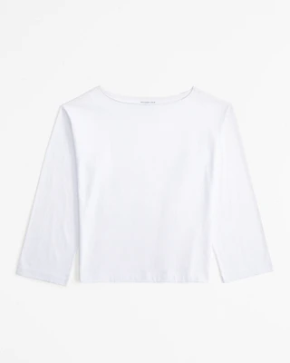 Premium Polished Long-Sleeve Oversized Boatneck Tee