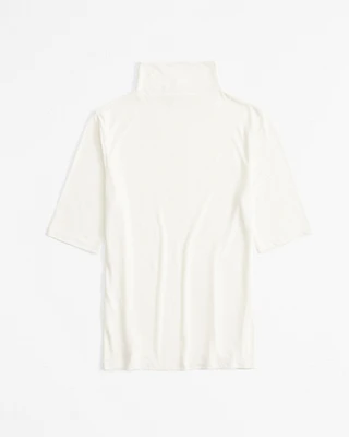 Half-Sleeve Sheer Jersey Mockneck Top
