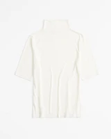Half-Sleeve Sheer Jersey Mockneck Top